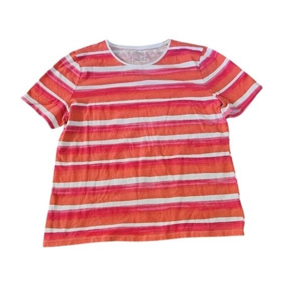 The Talbots Tee Women XL Petite Orange Pink Striped Short Sleeve Shirt